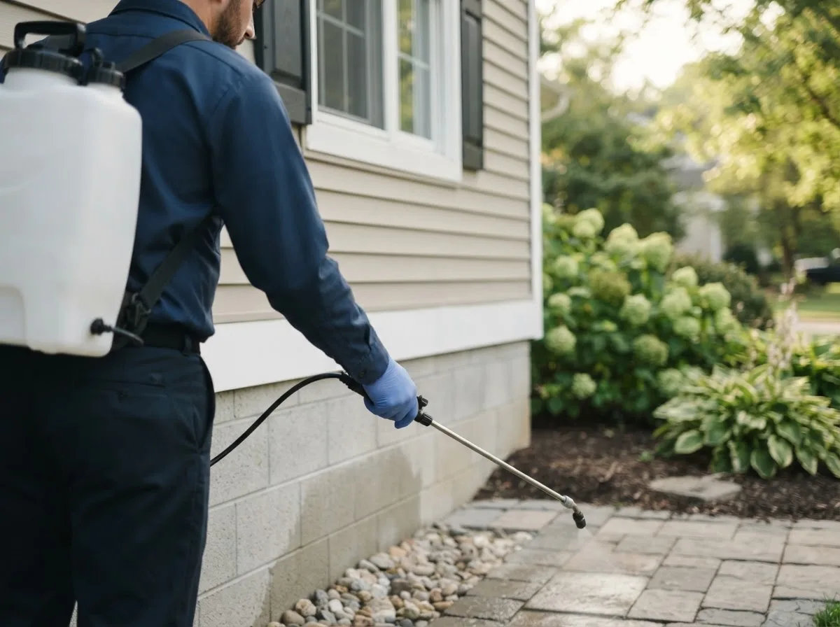 Pest control technician inspecting a home in Leckrone, PA